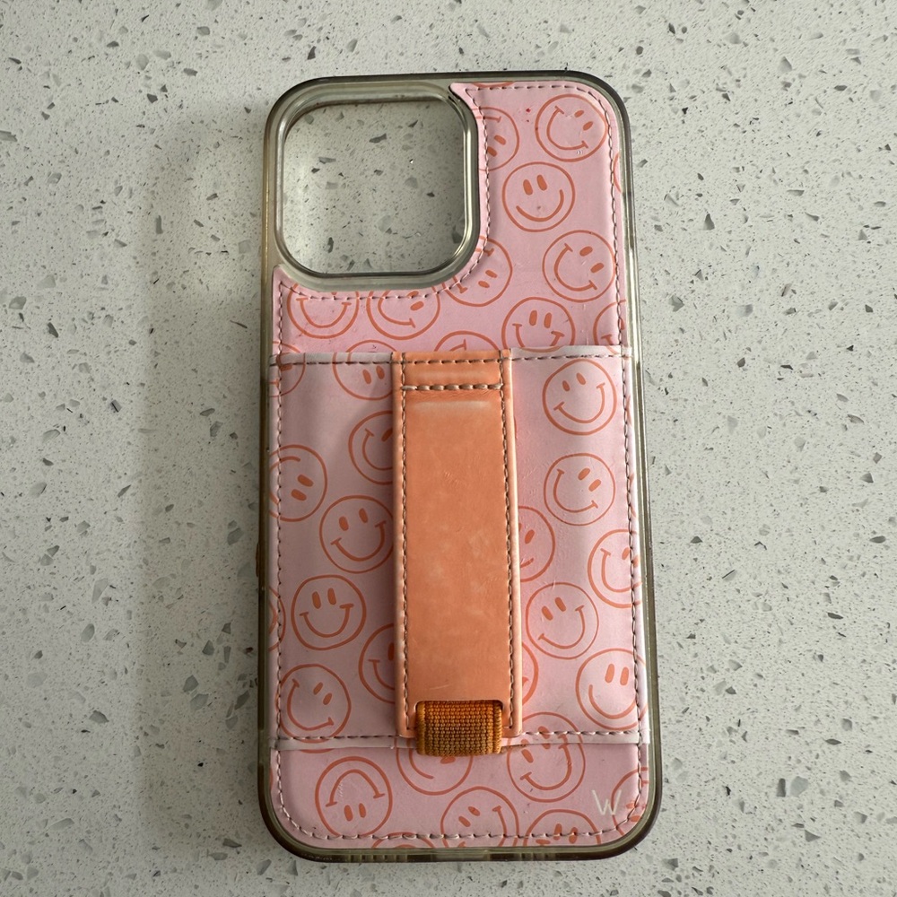 Smiley Face Phone Case with Kickstand - Pink and Orange